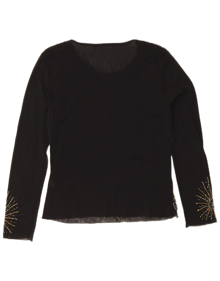 Vintage ženska majica dugih rukava UK 10 Mala crna cvjetna viskoza