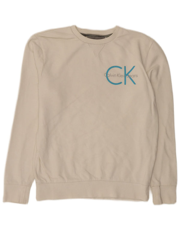 Calvin Klein Jeans muški džemper s grafičkim motivima, mali bijeli pamuk