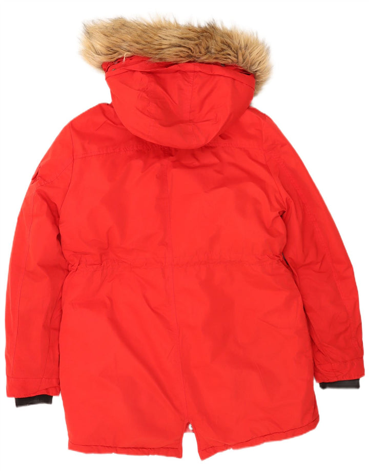 Superdry ženska jakna parka s kapuljačom UK 14 veliki crveni poliester