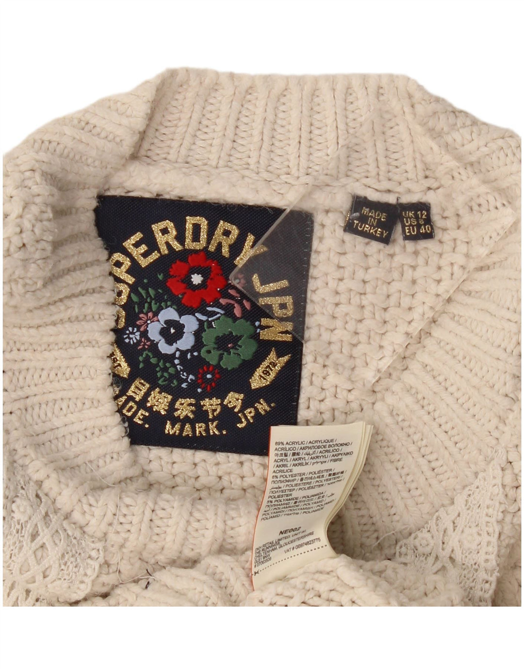 Superdry ženski pulover s okruglim izrezom UK 12 srednje bijele boje