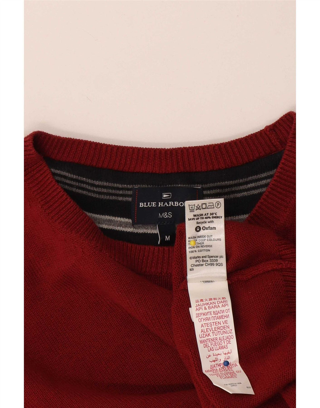 Marks & Spencer muški plavi Harbor džemper s okruglim izrezom srednje crvene boje