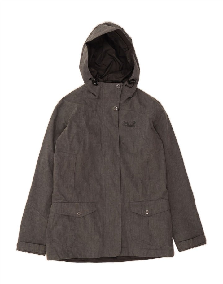JACK WOLFSKIN Womens Hooded Rain Jacket UK 12/14 Medium Grey Polyester Vintage Jack Wolfskin and Second-Hand Jack Wolfskin from Messina Hembry 