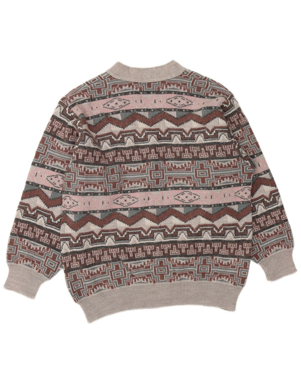 VINTAGE muški džemper s V-izrezom srednje sivi geometrijski