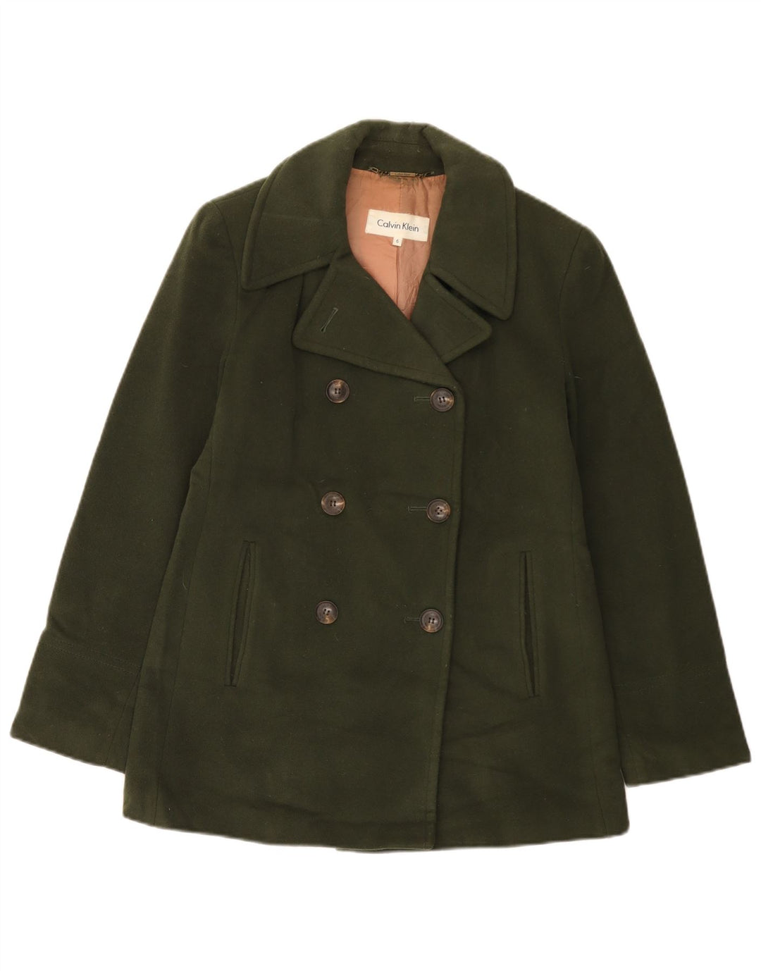 CALVIN KLEIN Ženski graškasti kaput US 6 Srednja kaki vuna