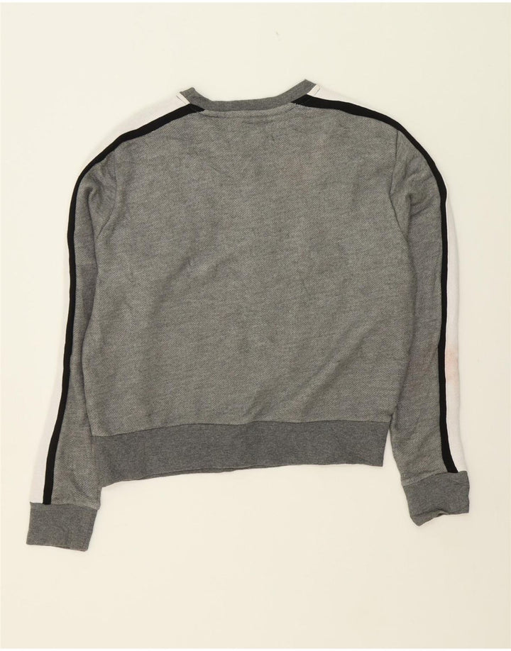 FILA Womens Crop Graphic Sweatshirt Jumper UK 14 Medium Grey Colourblock Vintage Fila and Second-Hand Fila from Messina Hembry 