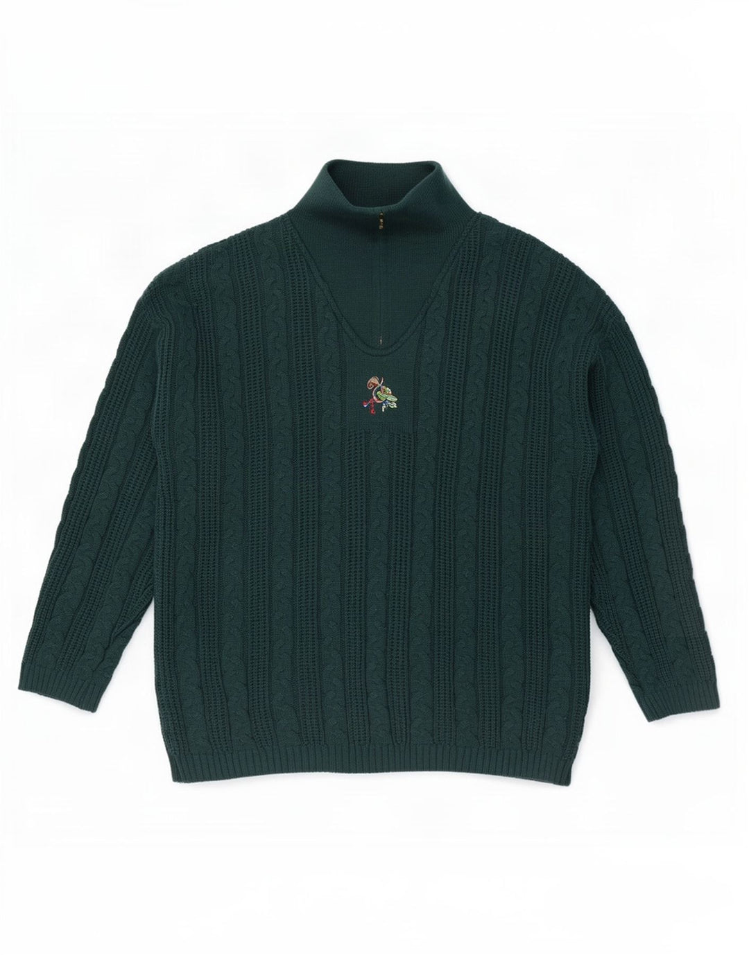 Vintage muški džemper s izrezom s patentnim zatvaračem XL zeleni