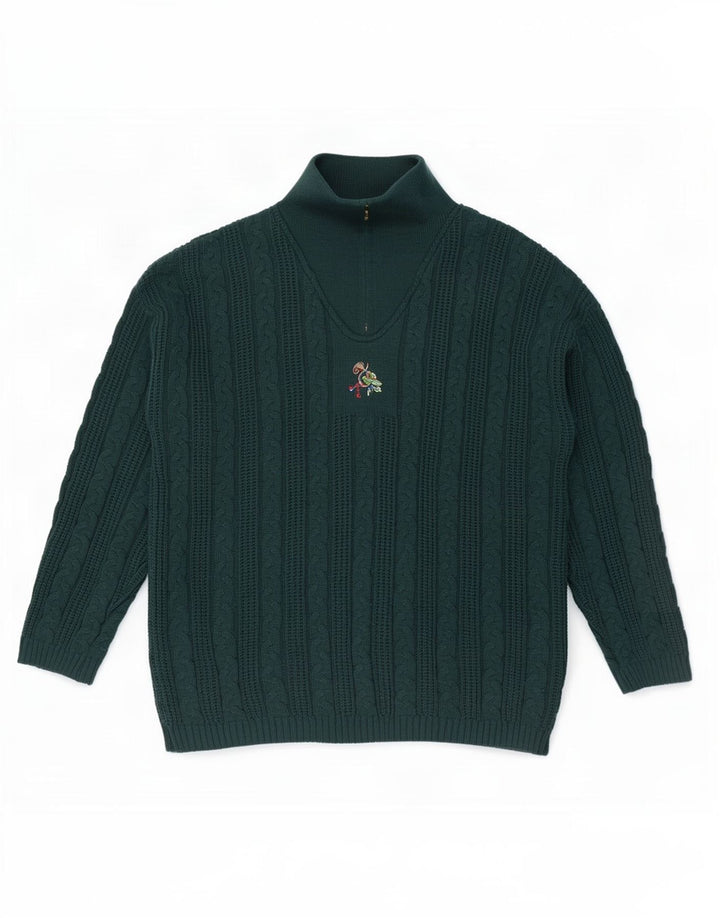 Vintage muški džemper s izrezom s patentnim zatvaračem XL zeleni