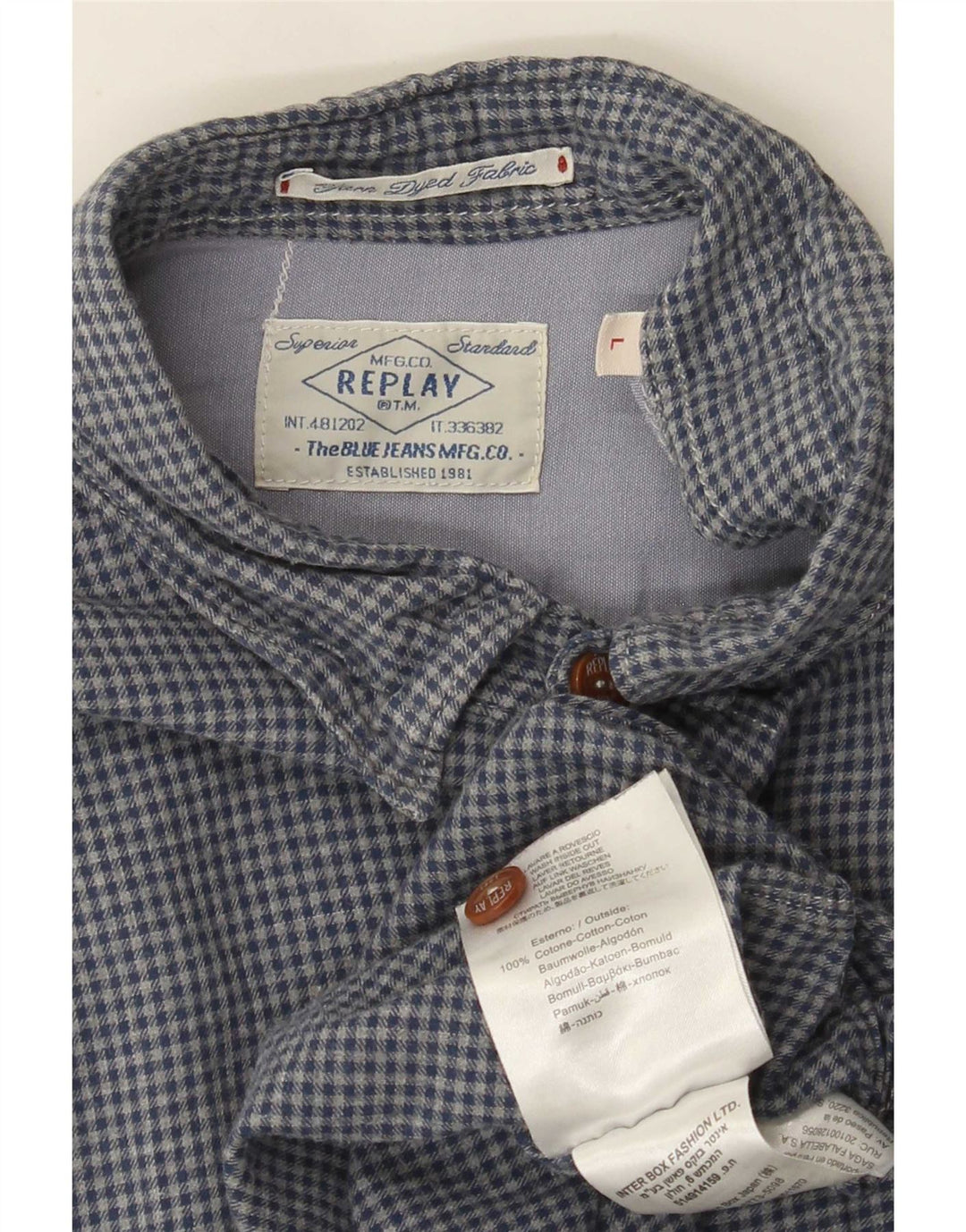Replay Muška flanelska košulja Large Blue Gingham pamuk