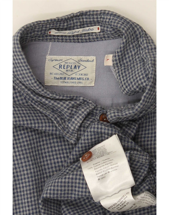 Replay Muška flanelska košulja Large Blue Gingham pamuk