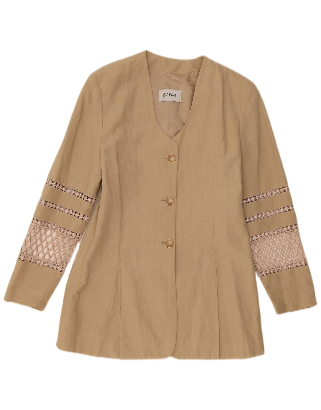 Gil Bret ženski sako s 3 gumba UK 12 srednje bež lan