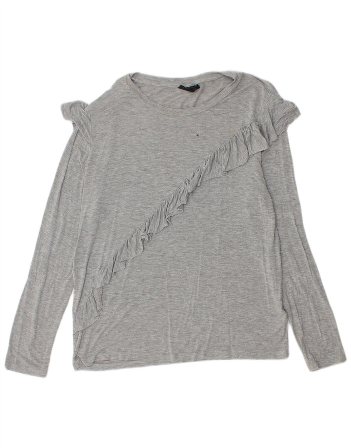 Topshop Ženska majica dugih rukava s volanima sprijeda UK 12 srednje sive mrlje