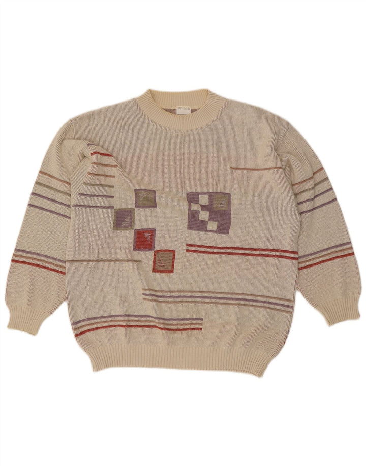 Vintage muški džemper s okruglim izrezom IT 48/50 srednje sivi geometrijski