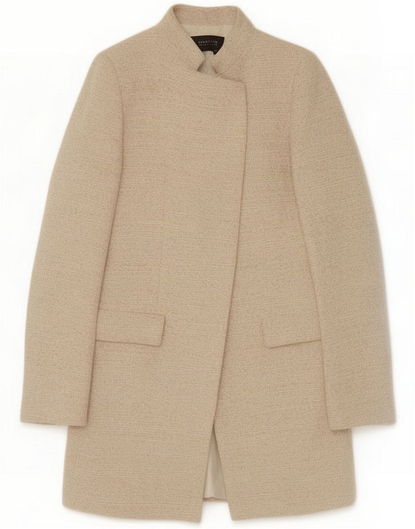 Zara Womens Overcoat UK 12 Medium Beige Flecked Cotton