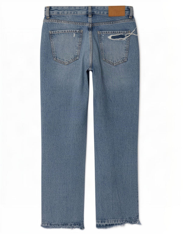 Zara Womens High Rise Distressed Straight Jeans EU 34 2XS W24 L27 Blue