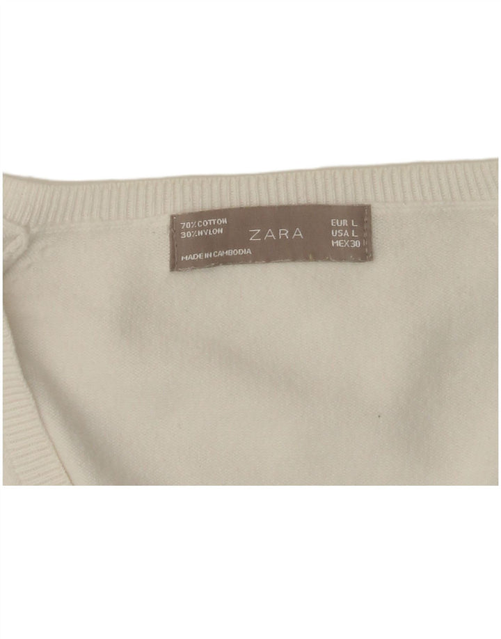 ZARA ženski džemper s V-izrezom UK 14 Veliki bijeli