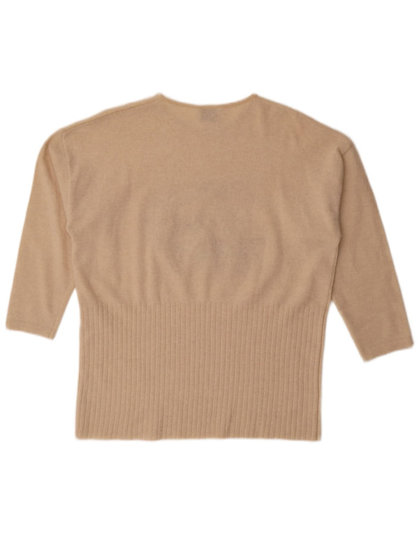 Vintage ženski džemper s okruglim izrezom s 3/4 rukavima UK 20 2XL bež