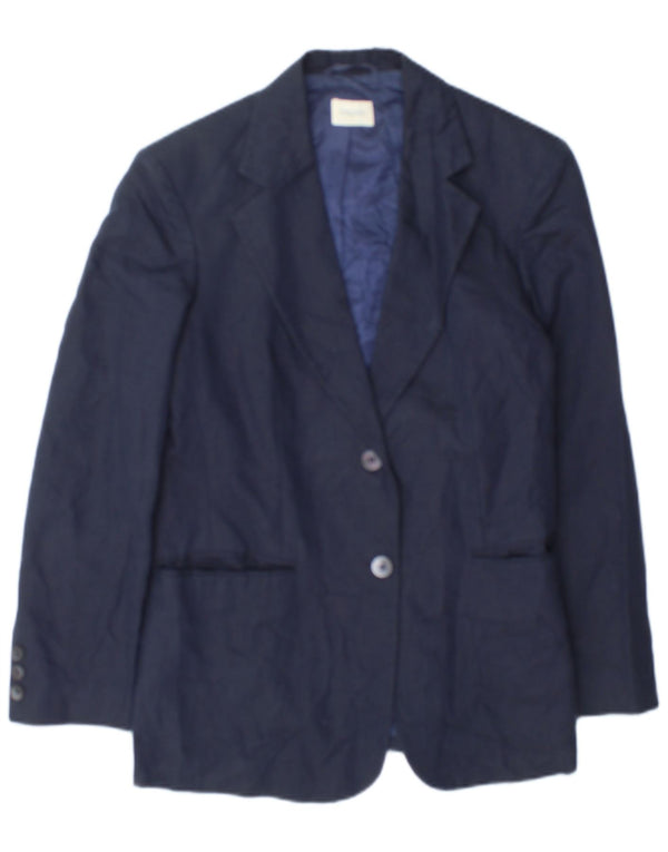 Benetton Womens 2 Button Blazer Jacket IT 42 Medium Navy Blue Cotton