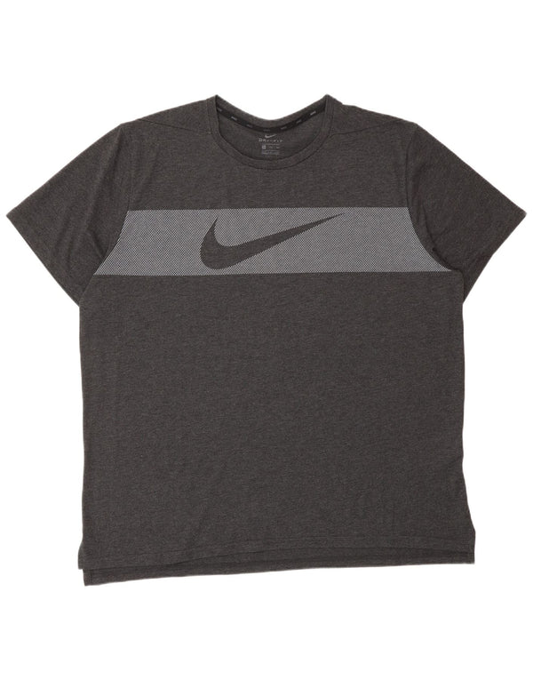 NIKE muška Dri Fit grafička majica kratkih rukava 2XL siva pamuk na pruge
