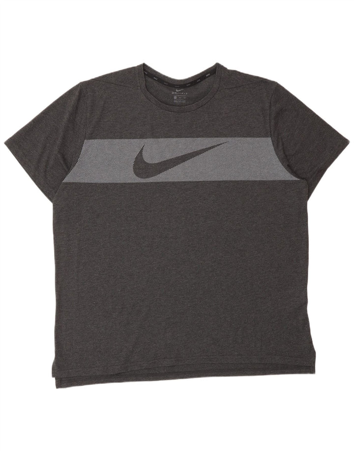 NIKE muška Dri Fit grafička majica kratkih rukava 2XL siva pamuk na pruge
