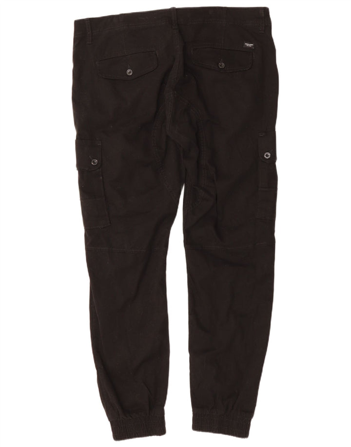 JACK & JONES Muške sužene joggers kargo hlače W36 L29 crni pamuk