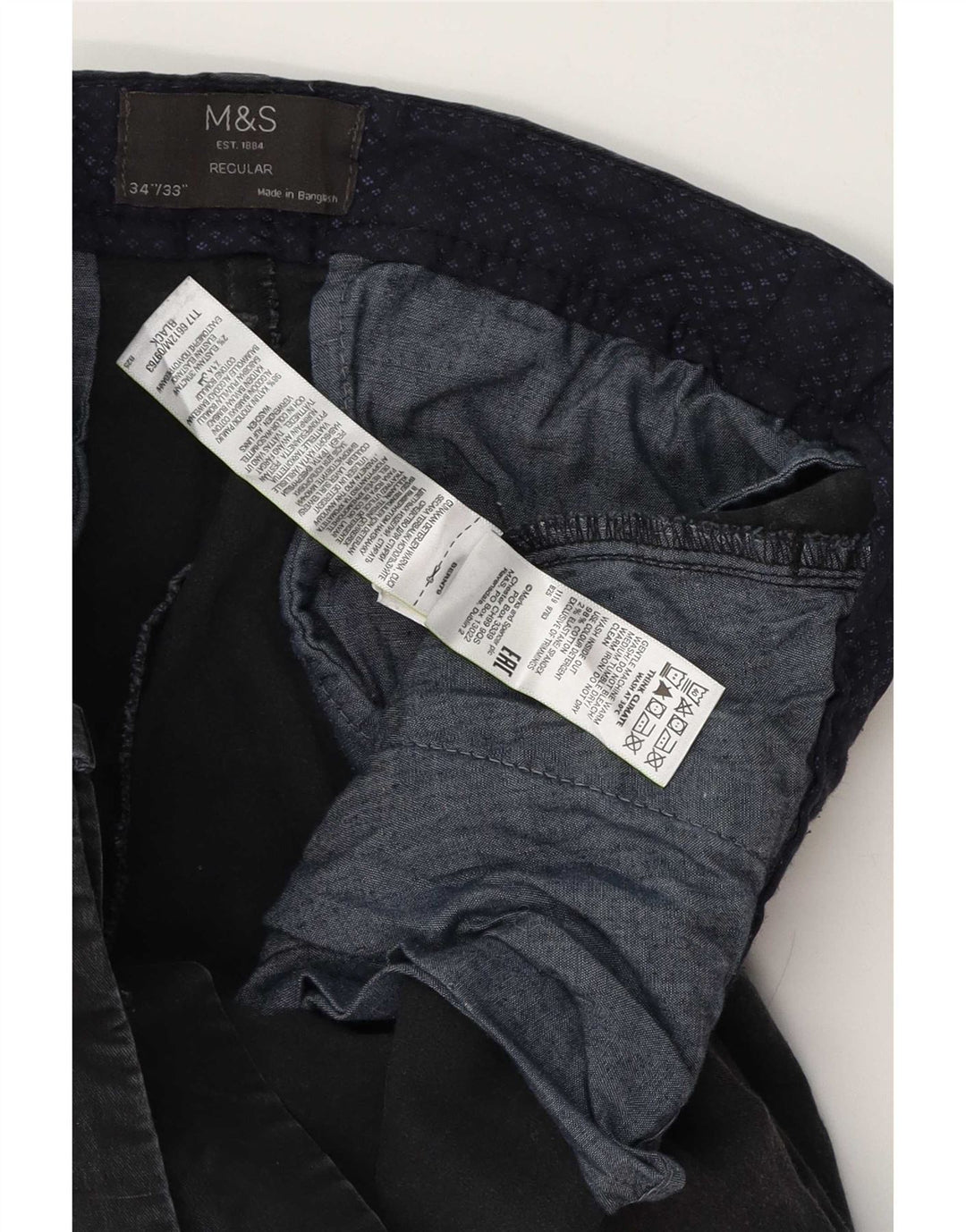Marks & Spencer muške obične chino hlače W34 L33 crni pamuk