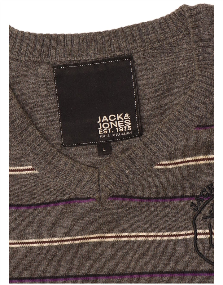 Jack & Jones muški džemper s V-izrezom, velike sive pruge