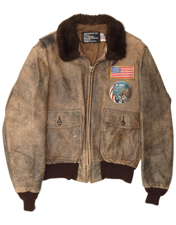 Schott muška grafička kožna avijatičarska jakna UK 42 XL smeđa koža