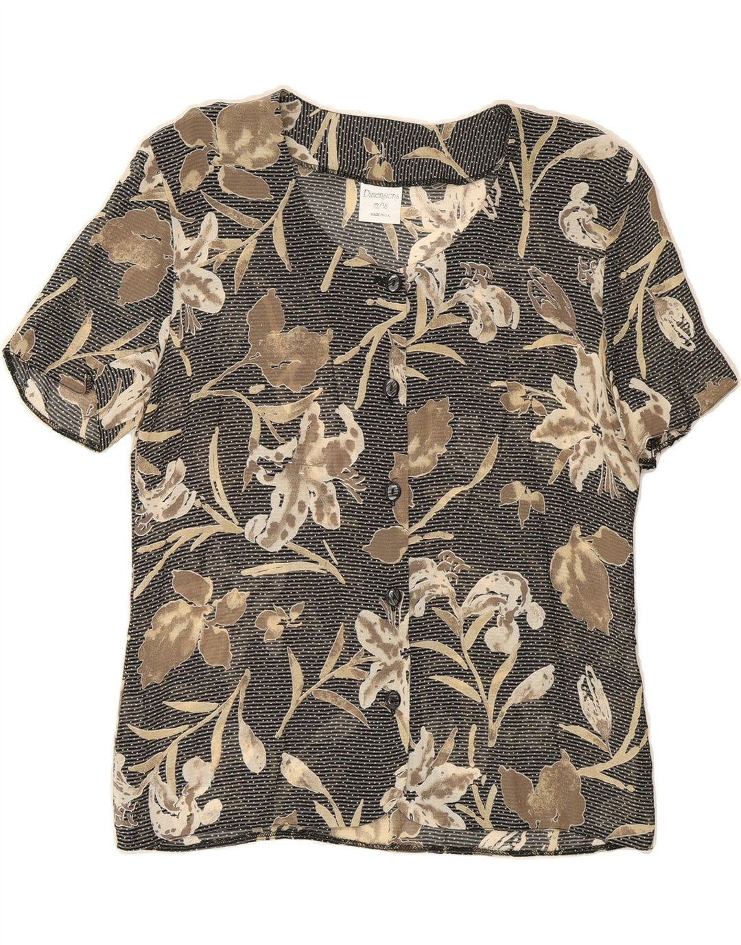 DIMENSIONS Womens Short Sleeve Shirt Blouse UK 12 Medium Grey Floral Vintage Dimensions and Second-Hand Dimensions from Messina Hembry 