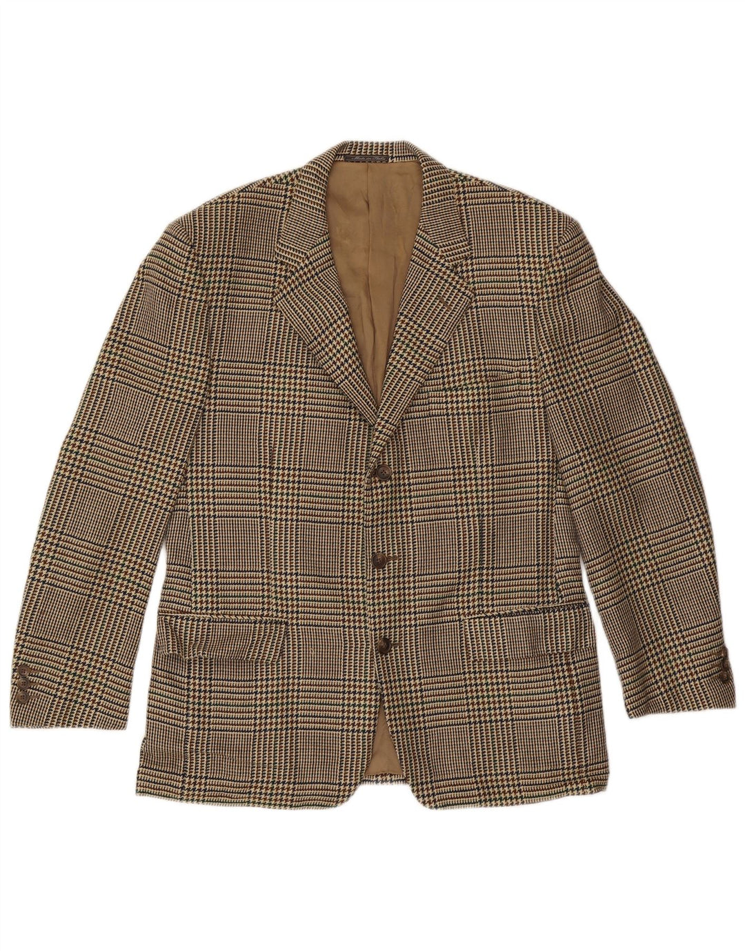 CORNELIANI Muška jakna sa 3 gumba IT 50 Large Beige Houndstooth Wool