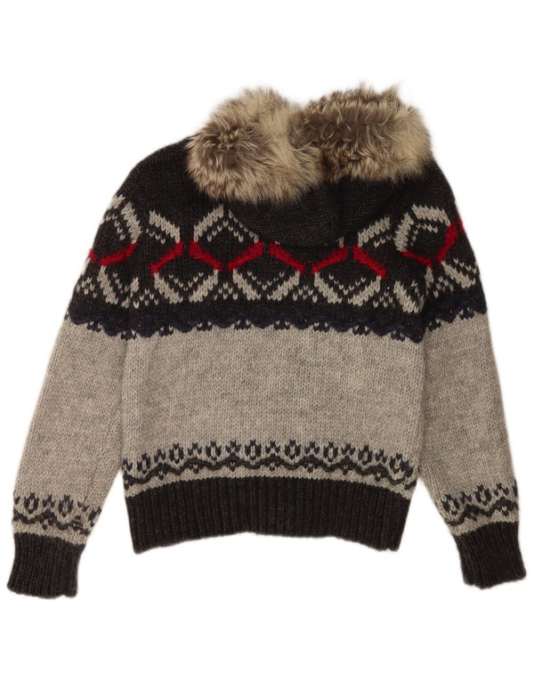 Benetton ženski kardigan pulover s kapuljačom UK 10 Small Grey Fair Isle akril