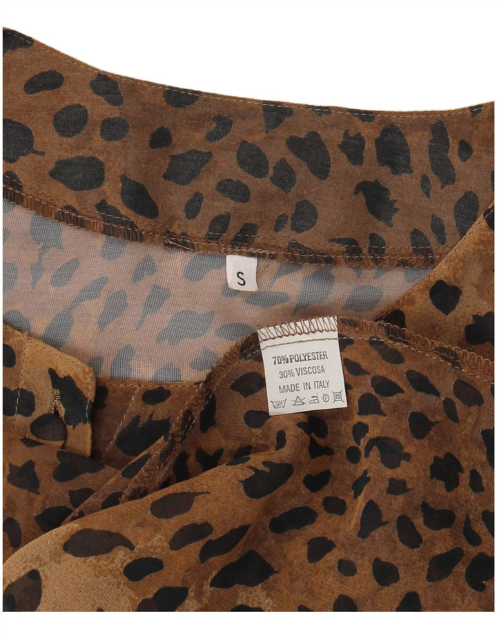 Vintage ženska prevelika košulja bluza UK 10 Mali smeđi životinjski print