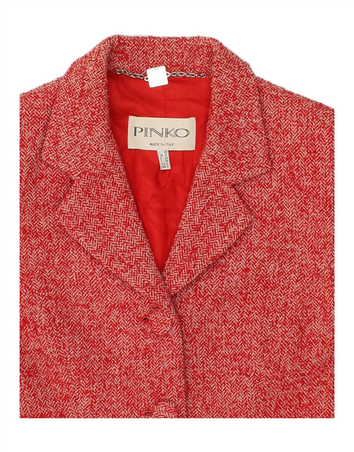 PINKO Womens Crop 3 Button Blazer Jacket UK 8 Small Red Herringbone Wool Vintage Pinko and Second-Hand Pinko from Messina Hembry 