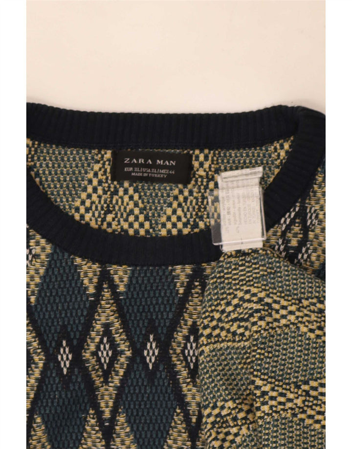 Zara muški džemper s okruglim izrezom XL višebojni argyle/dijamantni akril