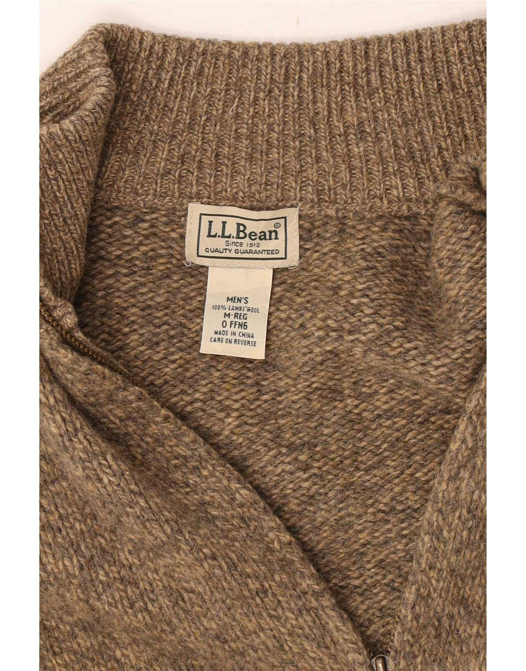 L.L.Bean muški kardigan džemper s punim patentnim zatvaračem srednje bež boje od janjeće vune s pjegama