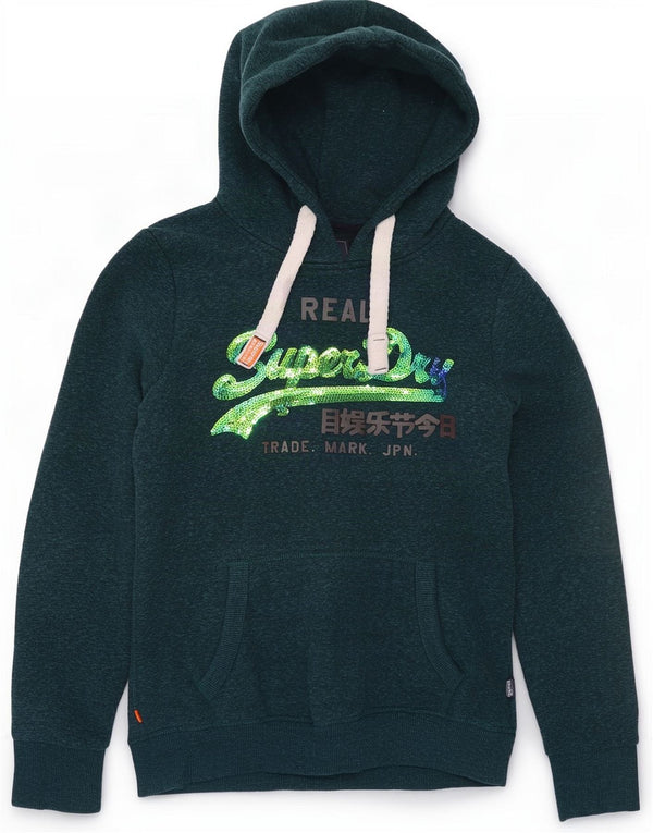 Superdry Womens Hoodie Jumper UK 12 Medium Green Cotton