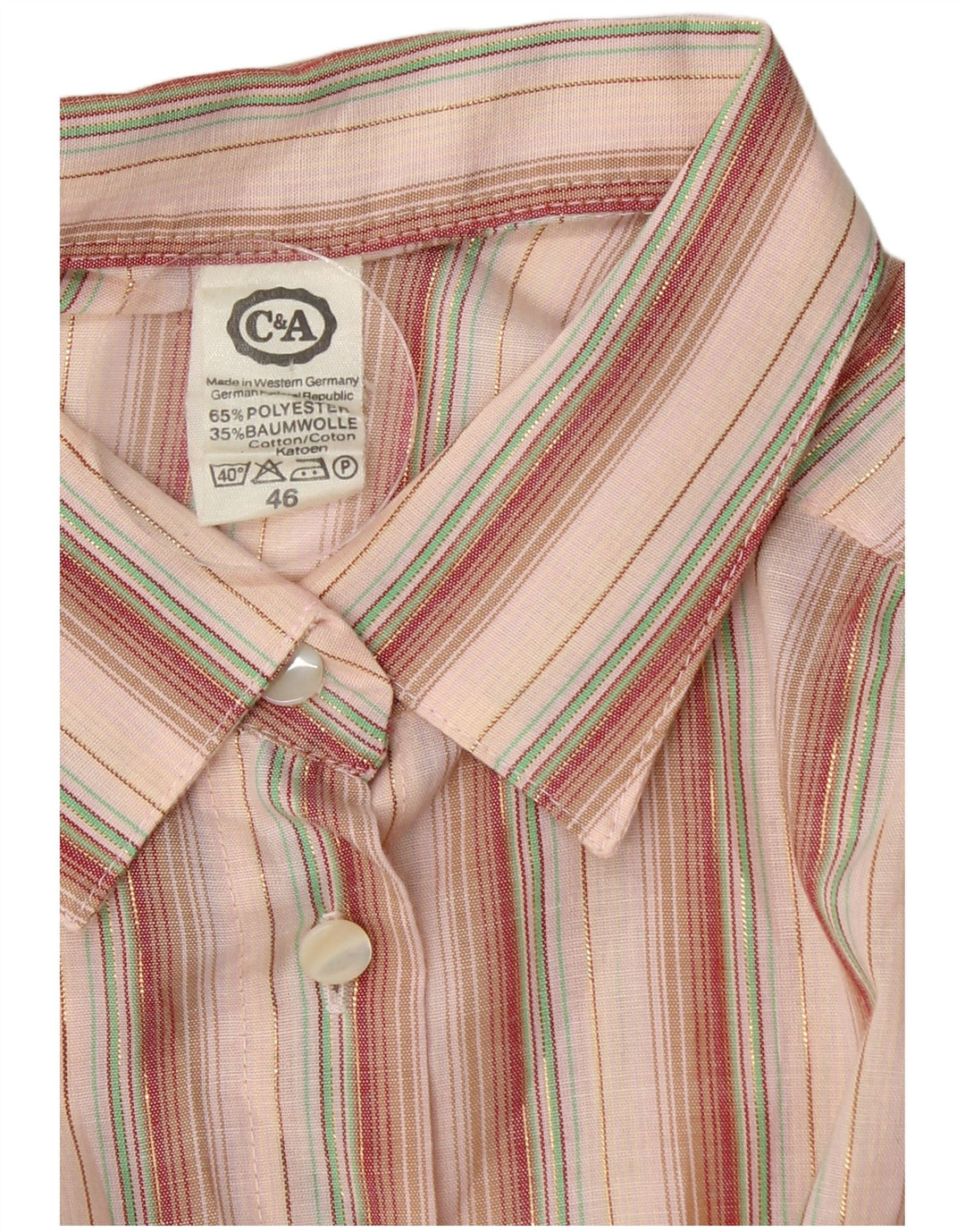 C&A Womens Overshirt Short Sleeve Shirt EU 46 XL Pink Striped Polyester