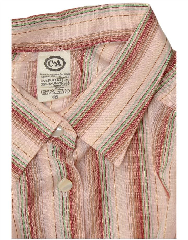 C&A Womens Overshirt Short Sleeve Shirt EU 46 XL Pink Striped Polyester