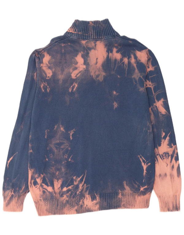 TOM TAILOR Mens Zip Neck Jumper Sweater XL Blue Tie Dye Cotton