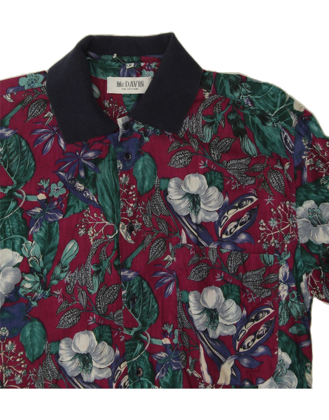 MCDAVIS Mens Short Sleeve Shirt Medium Burgundy Floral Viscose Vintage McDavis and Second-Hand McDavis from Messina Hembry 