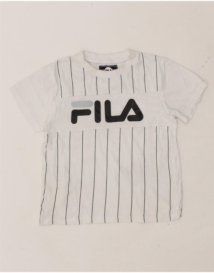 FILA Boys Graphic T-Shirt Top 5-6 Years White Striped Vintage Fila and Second-Hand Fila from Messina Hembry 