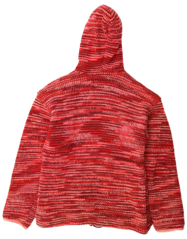 VINTAGE ženski kardigan pulover s kapuljačom UK 16 Vunena velika crvena flekasta