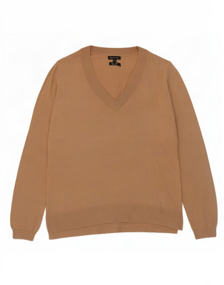 Massimo Dutti ženski džemper s V-izrezom UK 12 Srednje bež vuneni