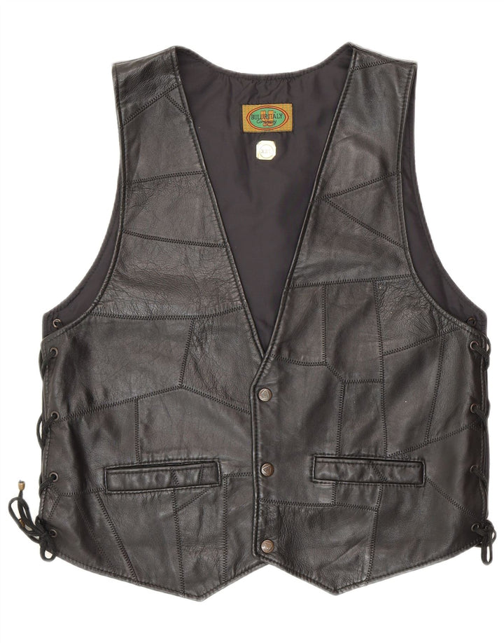 Vintage ženski kožni prsluk 2XL crni patchwork biciklist