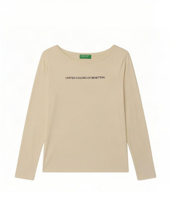 Ženska majica dugih rukava Benetton Graphic UK 8 Small Beige
