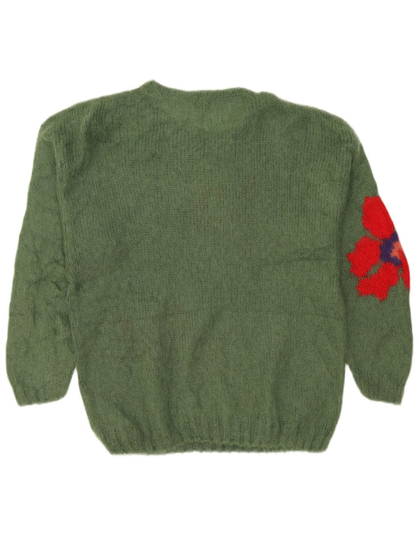Vintage ženski džemper s veznim izrezom UK 20 2XL zeleni cvjetni