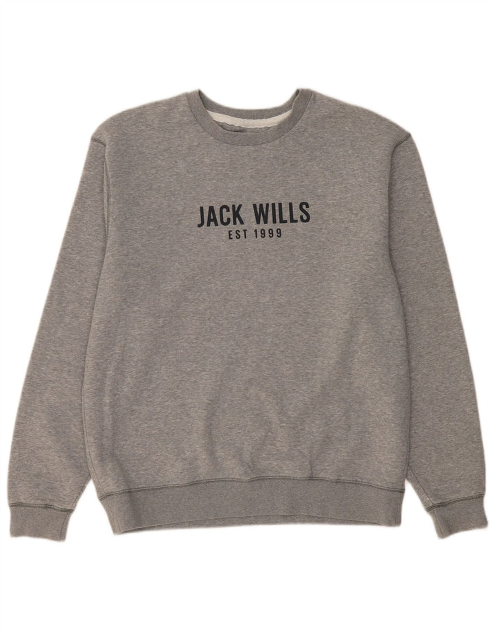 JACK WILLS Veliki, sivi pamuk, muški džemper s grafičkim motivima