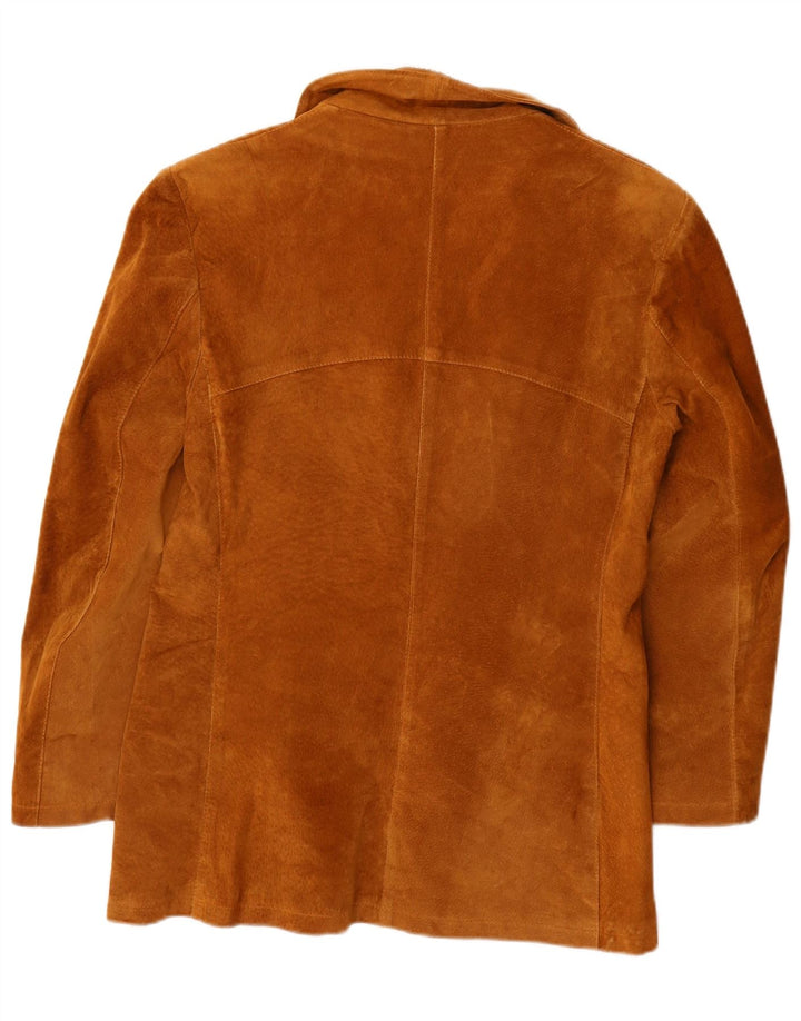 VINTAGE Ženska jakna od brušene kože s 3 gumba IT 46, velika smeđa koža