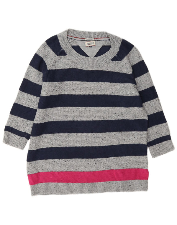 Tommy Hilfiger ženski džemper s veznim izrezom UK 16 velike sive pruge