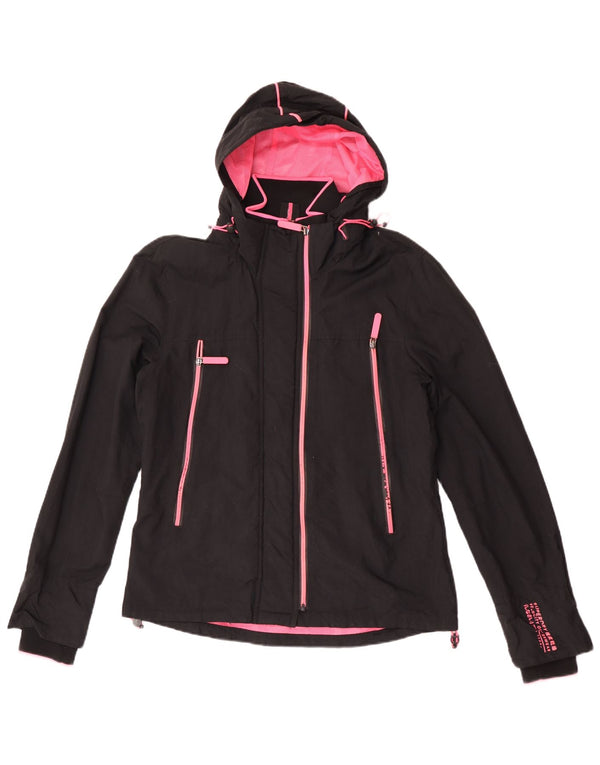 Superdry ženska kišna jakna s kapuljačom UK 14 Veliki crni najlon