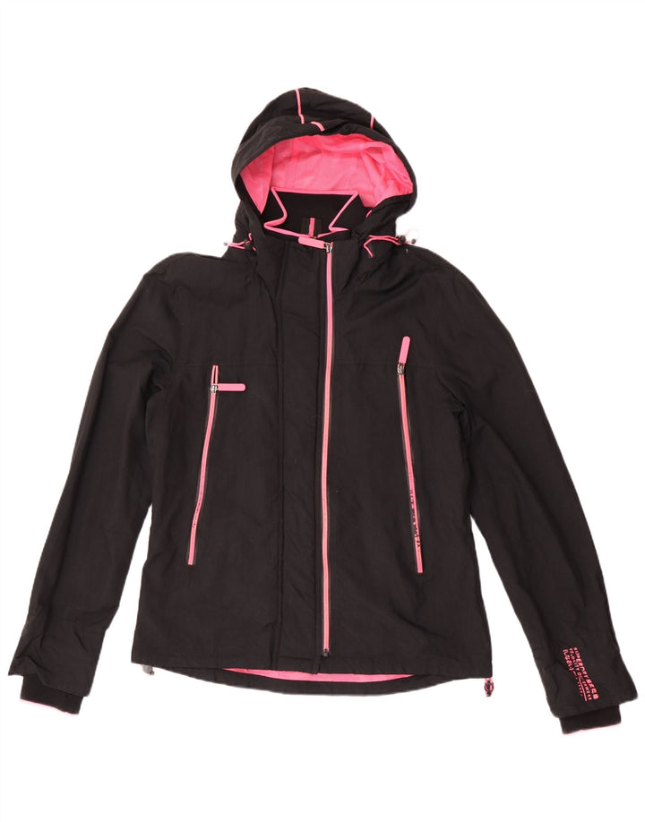 Superdry ženska kišna jakna s kapuljačom UK 14 Veliki crni najlon